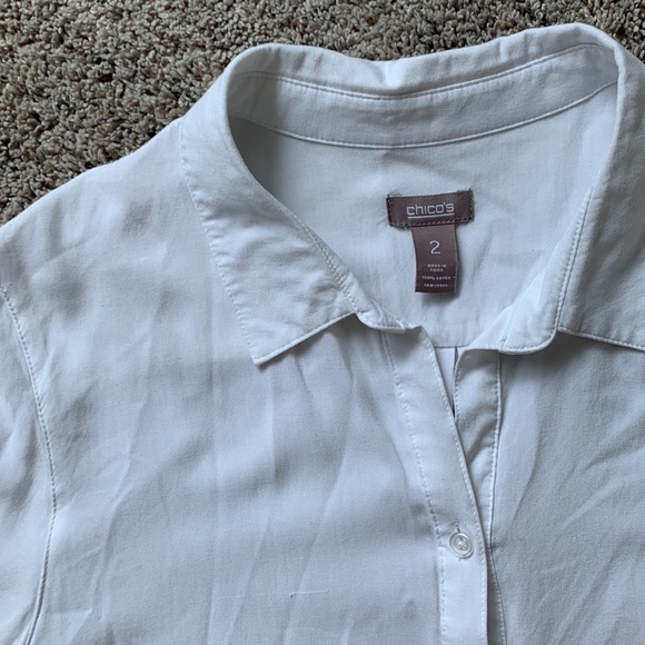 Chico’s White Button Down Front Tie 3/4 Sleeve Blouse - Picture 7 of 14